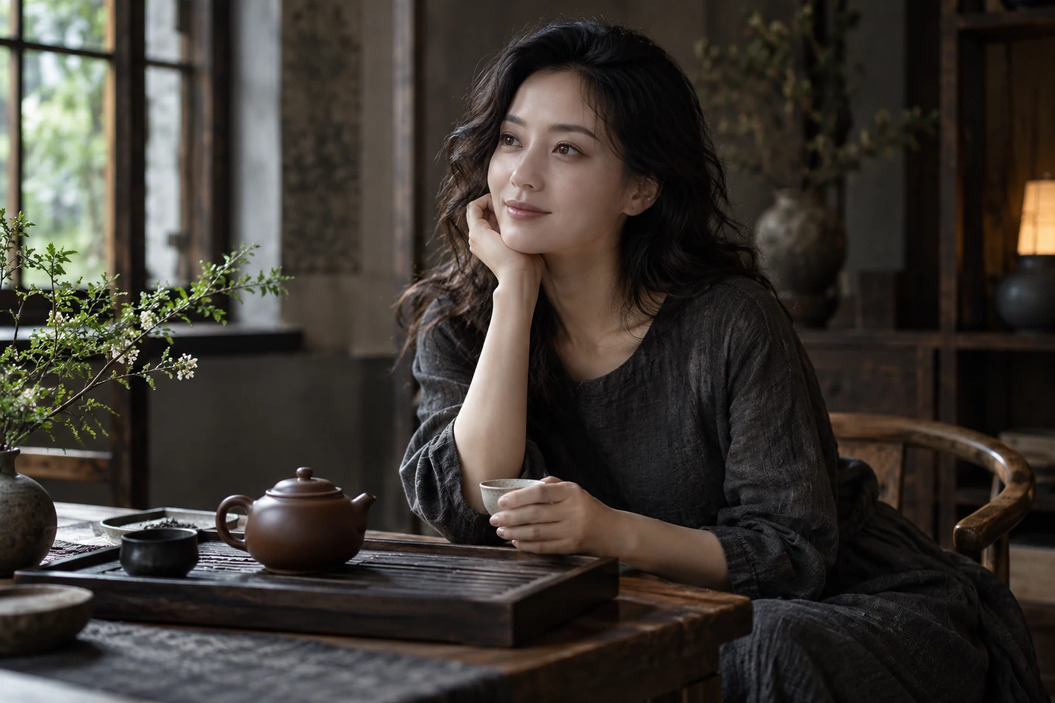 陶壶茶席上的品茶人物